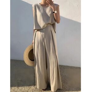 Commense Linen Blend Casual Pant Set